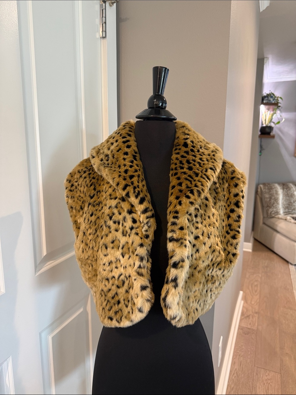 Leopard Print Faux Fur Cropped Teddy Jacket - Gold